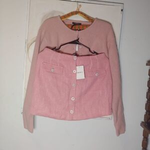 Pink Button-Up Skirt and Sweater Set